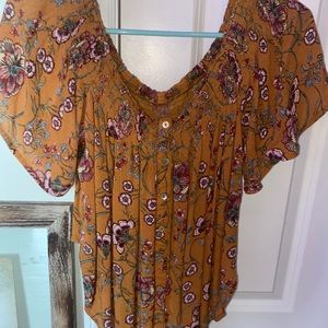 Yellow floral off the shoulder shirt